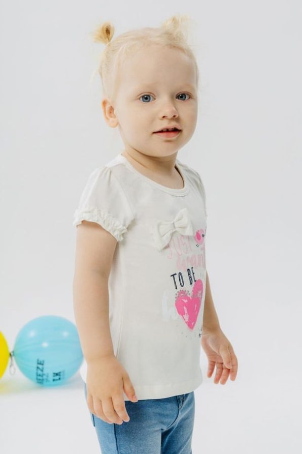 Girls' T-Shirt with Cute Bird Print and Heart Design (1-4 Years)