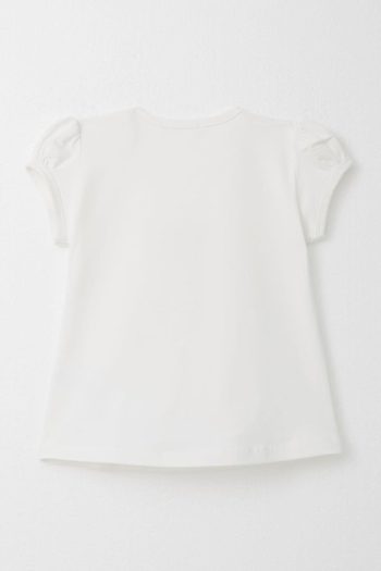 Girls' T-Shirt with Decorative Bow and Duck Print in Ecru (Ages 1-3)