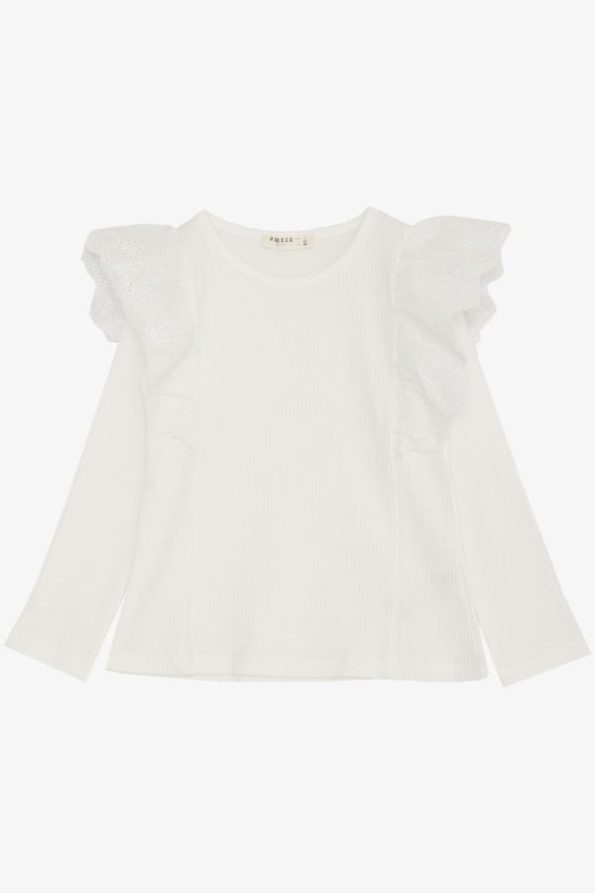 Girls' Long Sleeve Blouse with Floral Lace Embroidery in Ecru (3 Years)