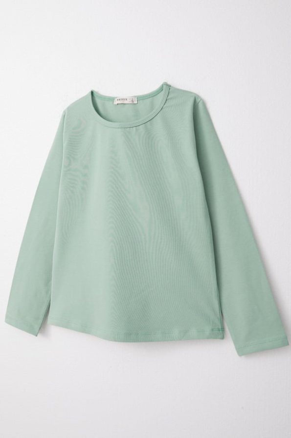 Girls' Long Sleeve Basic T-Shirt in Mint Green (Ages 8-12)