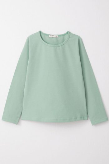 Girls' Long Sleeve Basic T-Shirt in Mint Green (Ages 8-12)