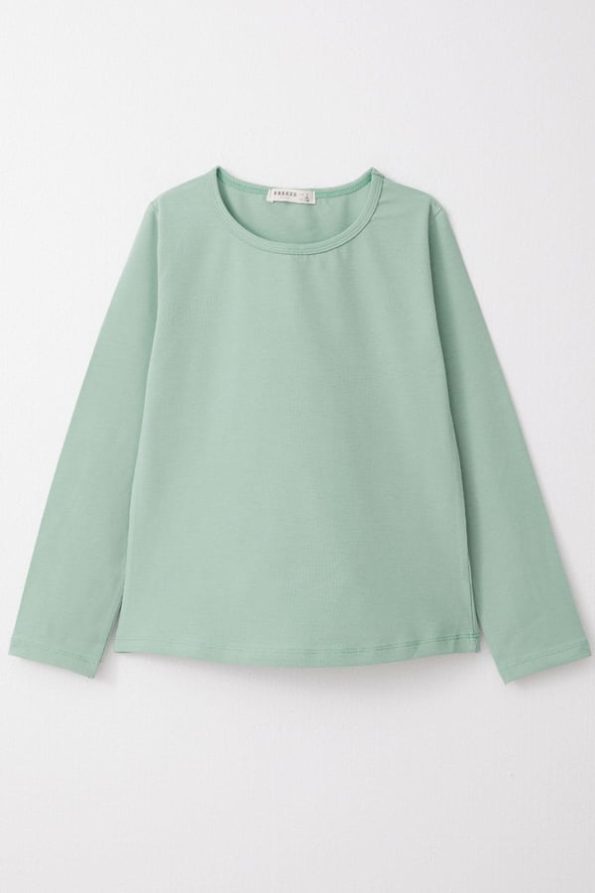 Girls' Long Sleeve Basic T-Shirt in Mint Green (Ages 8-12)