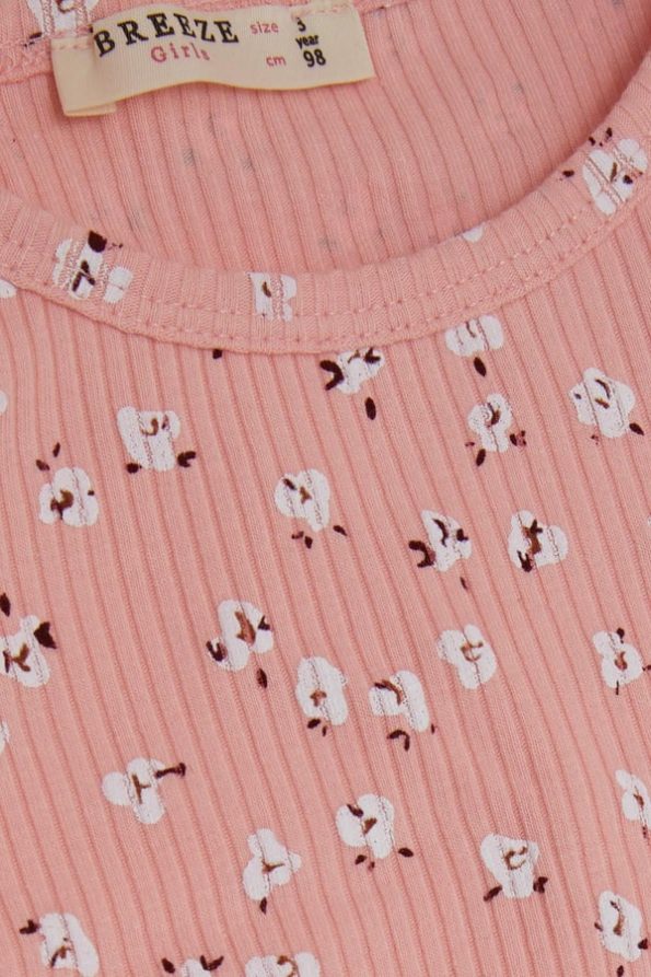 Girls' Long Sleeve Floral Ruffle Shoulder T-Shirt in Salmon (Ages 2-4)