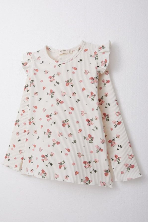 Girls' Long Sleeve Floral Ruffle Shoulder White T-Shirt (2 Years)