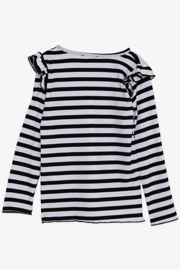 Girls' Long Sleeve Striped T-Shirt with Ruffled Shoulders in Assorted Colors (Ages 6-10)