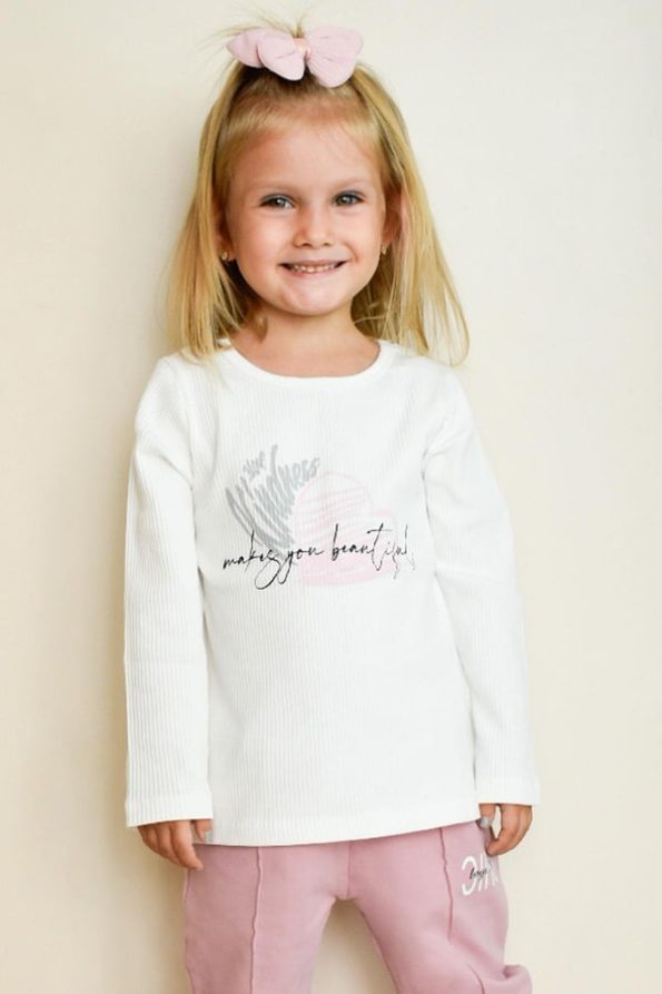 Girls' Long Sleeve T-Shirt with Heart Print in Ecru (4-5 Years)
