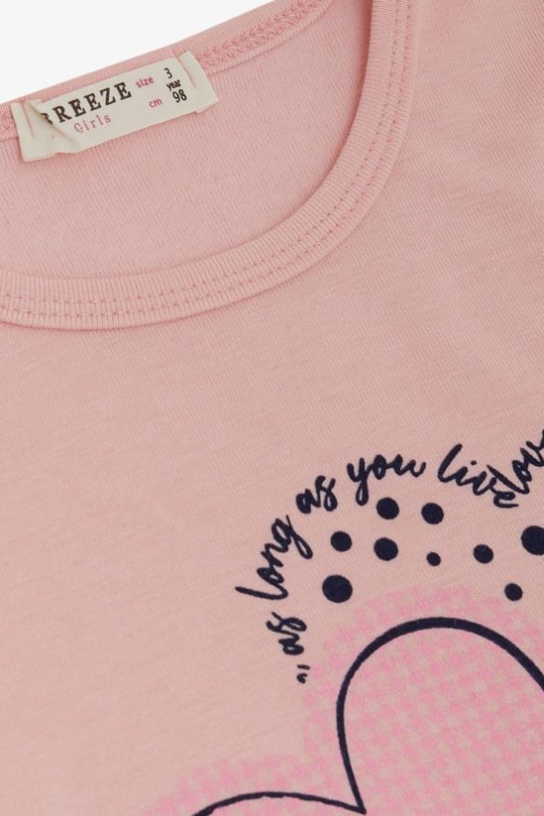 Girls' Long Sleeve T-Shirt with Houndstooth Polka Dot Heart Print in Pink (3-5 Years)
