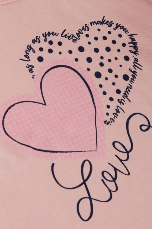 Girls' Long Sleeve T-Shirt with Houndstooth Polka Dot Heart Print in Pink (3-5 Years)
