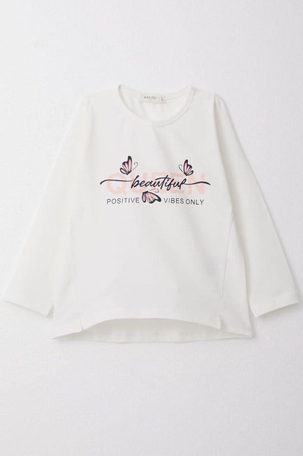 Girls' Long Sleeve T-Shirt with Butterfly Print in Cream (3-6 Years)