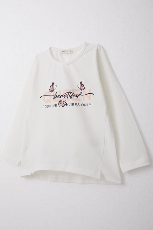 Girls' Long Sleeve T-Shirt with Butterfly Print in Cream (3-6 Years)