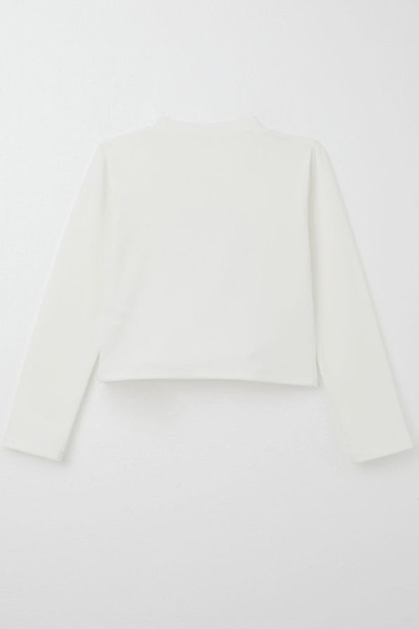 Girls' Long Sleeve T-Shirt with Belted Text Print in Ecru (Ages 9-14)