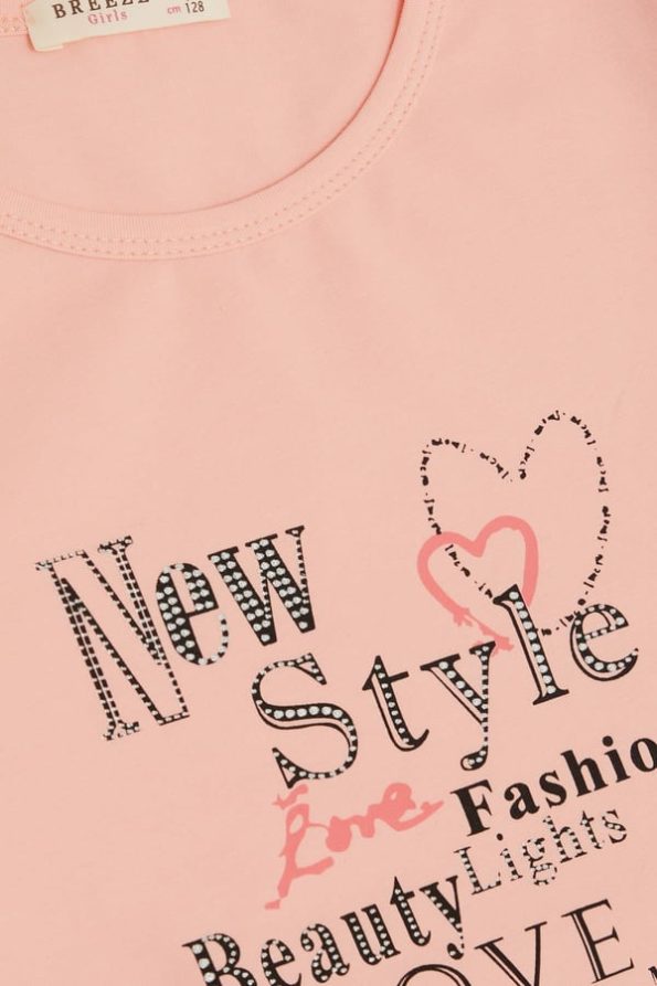 Girls' Long Sleeve T-Shirt with Trendy Print in Salmon (6 Years)