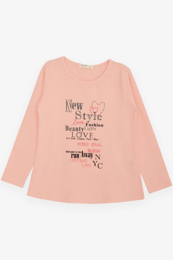 Girls' Long Sleeve T-Shirt with Trendy Print in Salmon (6 Years)