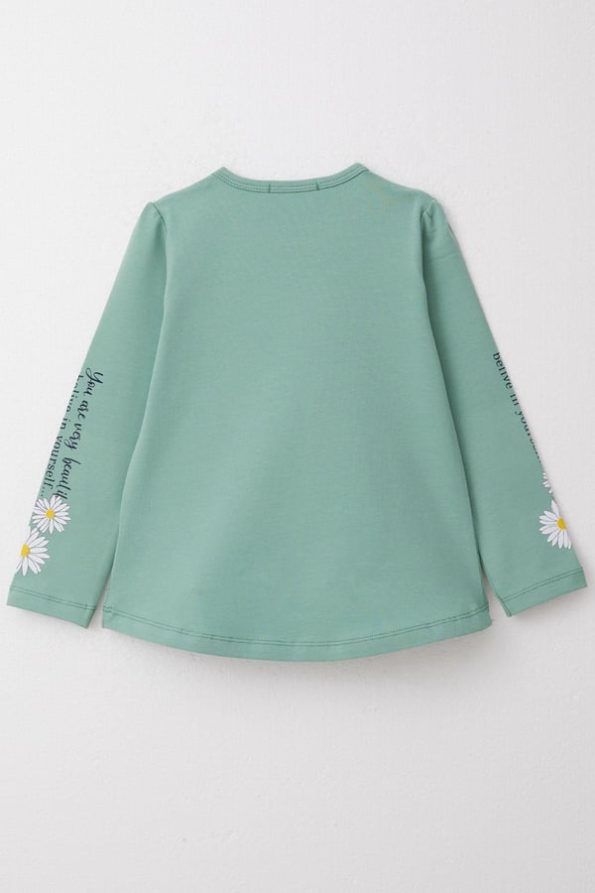 Girls' Long Sleeve T-Shirt with Colorful Floral Print in Mint Green (3-5 Years)