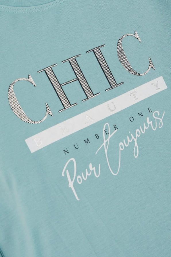 Girls' Long Sleeve T-Shirt with Shiny Print in Aqua Green (10-11 Years)
