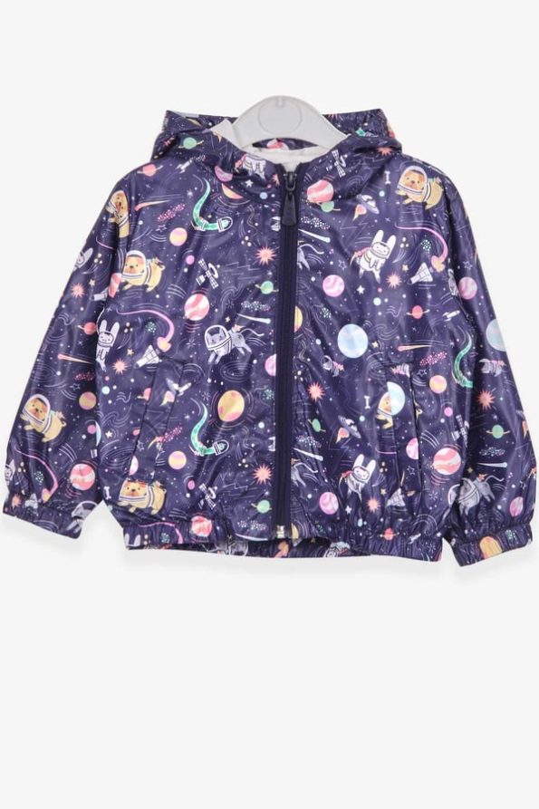 Girls' Astronaut Animal Themed Raincoat in Purple (Ages 1-3)
