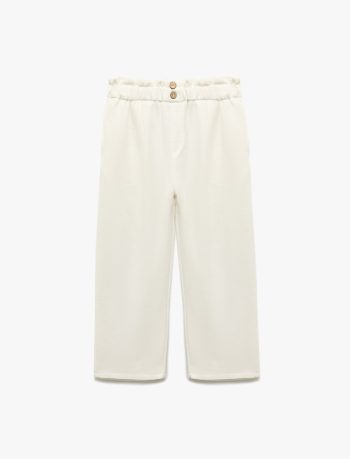 Girls' Elastic Waist Linen and Viscose Blend Basic Trousers