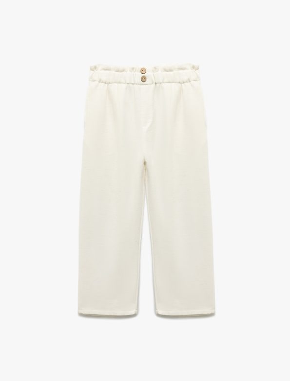 Girls' Elastic Waist Linen and Viscose Blend Basic Trousers