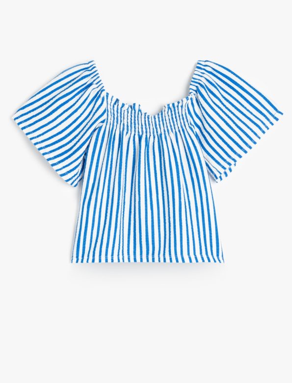 Girls' Short Sleeve Square Neck Striped Blouse