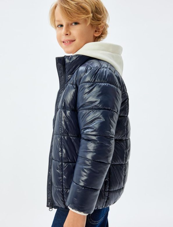 Boys' Quilted Jacket with Stand Collar and Zipper