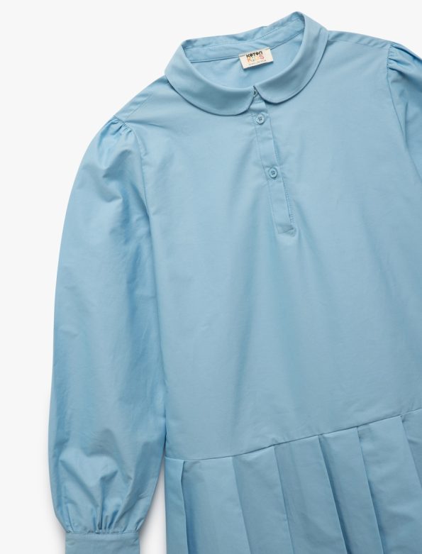Girls' Cotton Long Sleeve Pleated Peter Pan Collar Dress