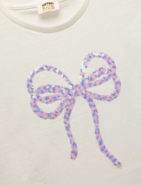 Girls' Short Sleeve T-Shirt with Sequin Bow Detail