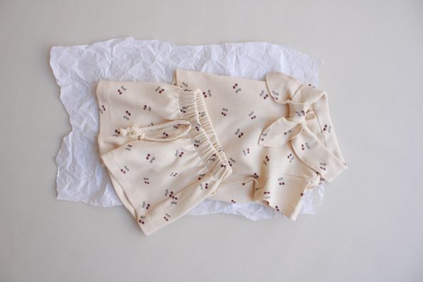 Cherry Print Ribbed Neck Tie Set