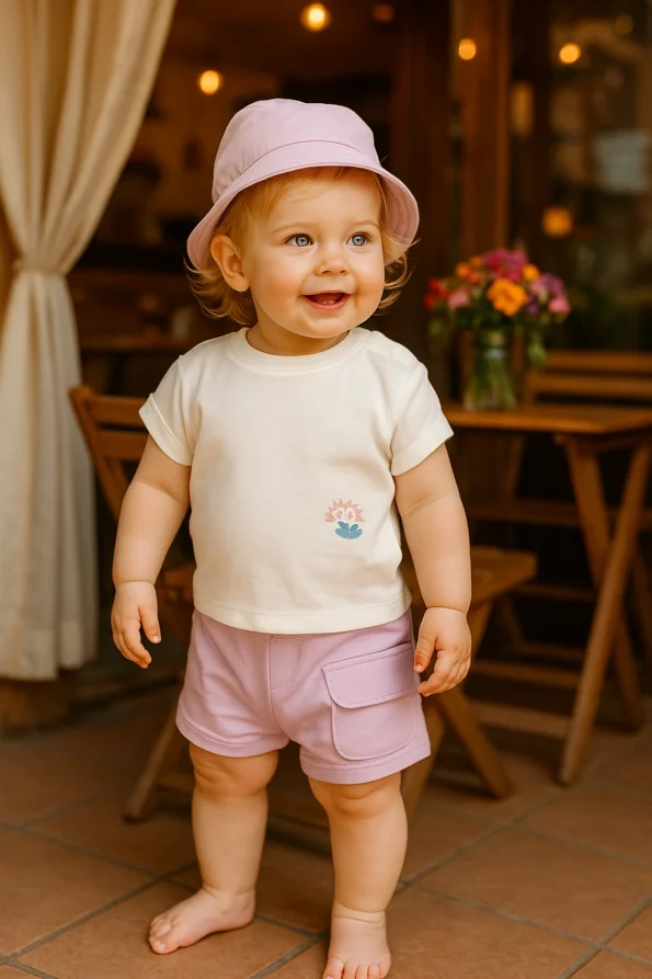Floral Embroidered Summer Outfit with Hat for Baby Girls