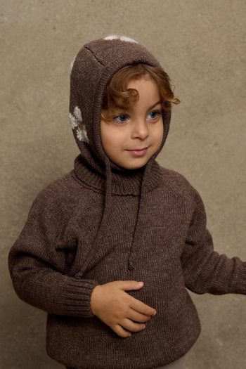 Flower Knit Balaclava Hat Brown
