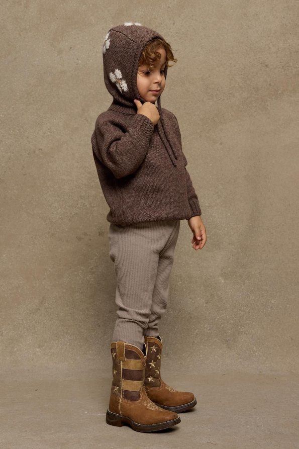 Flower Knit Balaclava Hat Brown