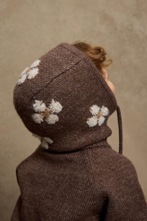 Flower Knit Balaclava Hat Brown