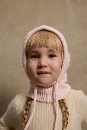 Flower Knit Balaclava Hat Pink