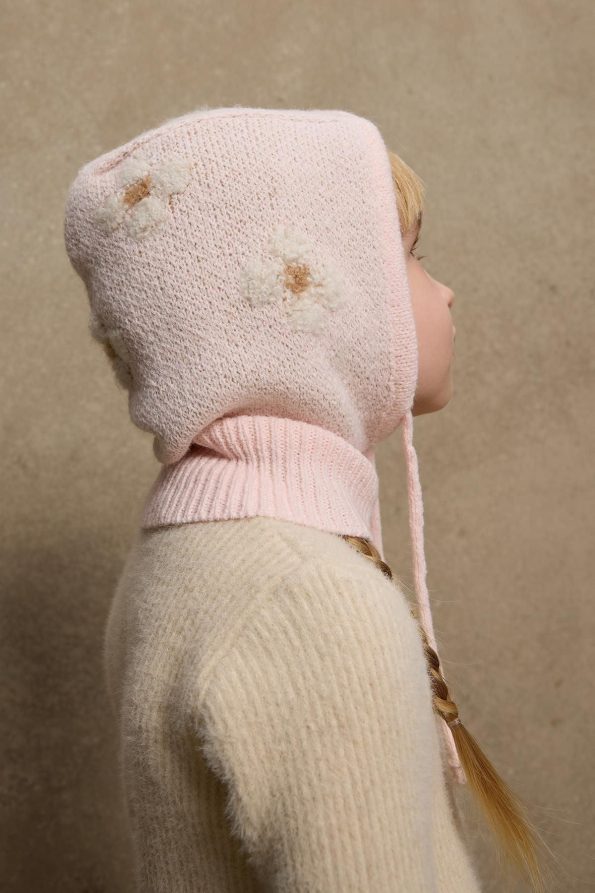 Flower Knit Balaclava Hat Pink