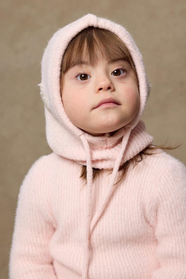 Flower Knit Balaclava Hat Pink