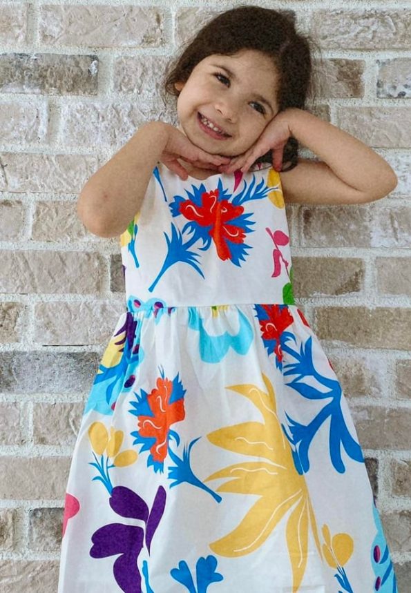 Flower Printed Dress for Ages 2-7 in Ecru
