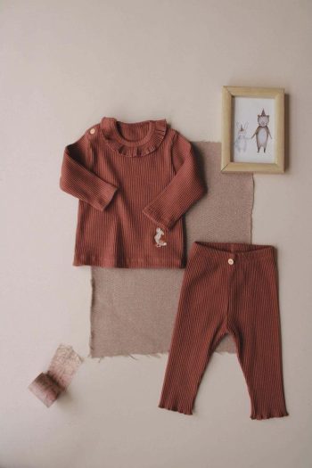 Chocolate Bunny Embroidered Ruffled Girls Set