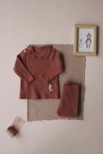 Chocolate Bunny Embroidered Ruffled Girls Set