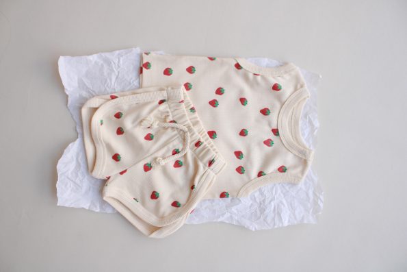 Strawberry Print Knit Tank Top and Shorts Set