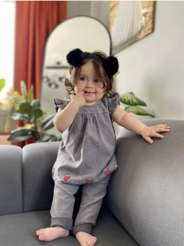 Strawberry Embroidered Snap-Closure Summer Knit Denim Two-Piece Set
