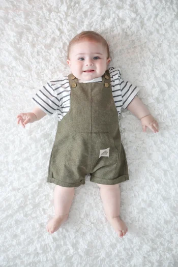 Striped Cotton T-Shirt and Linen Overall 2-Piece Set
