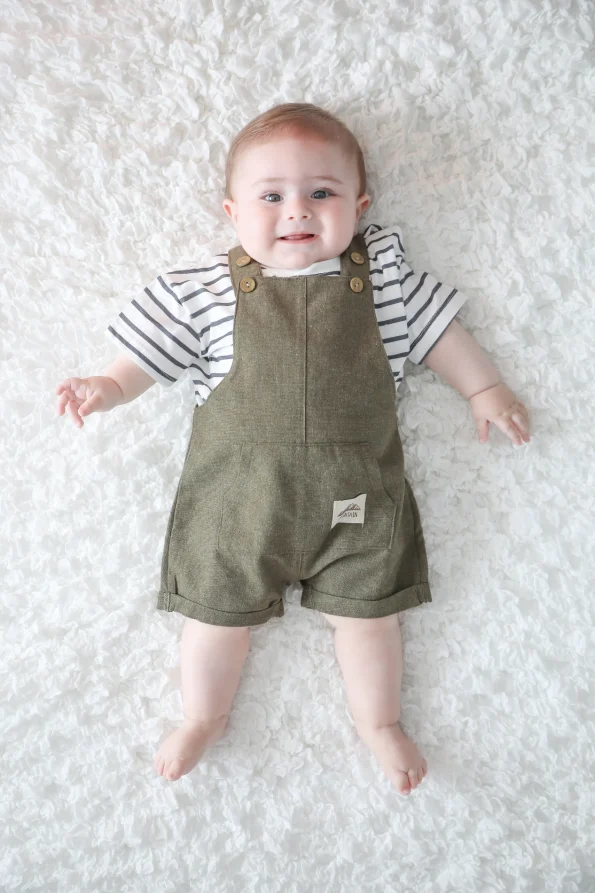Striped Cotton T-Shirt and Linen Overall 2-Piece Set