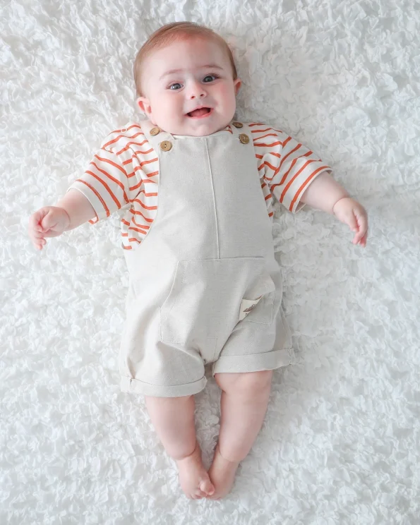 Striped Cotton T-Shirt and Linen Overall Set
