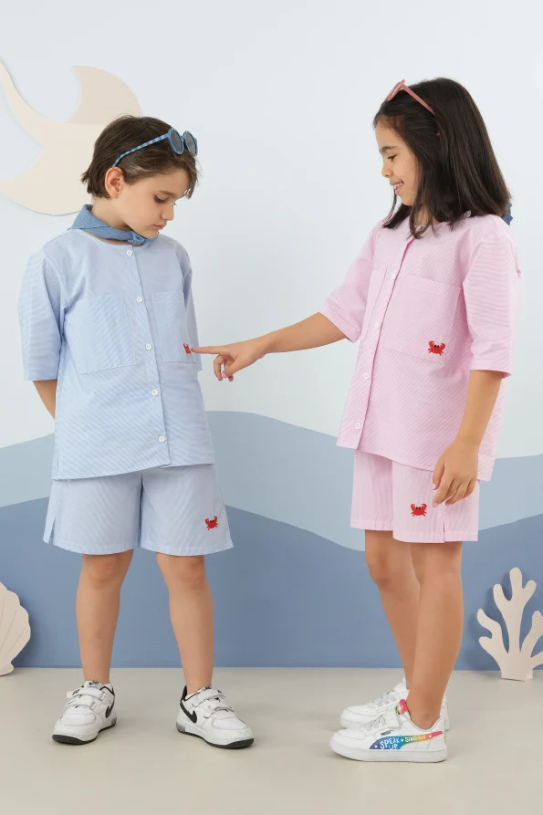 Striped Embroidered Set Blue