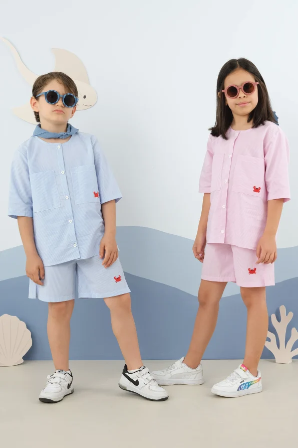 Striped Embroidered Set Blue
