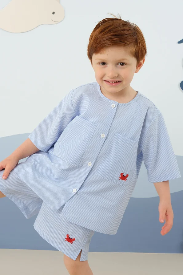 Striped Embroidered Set Blue