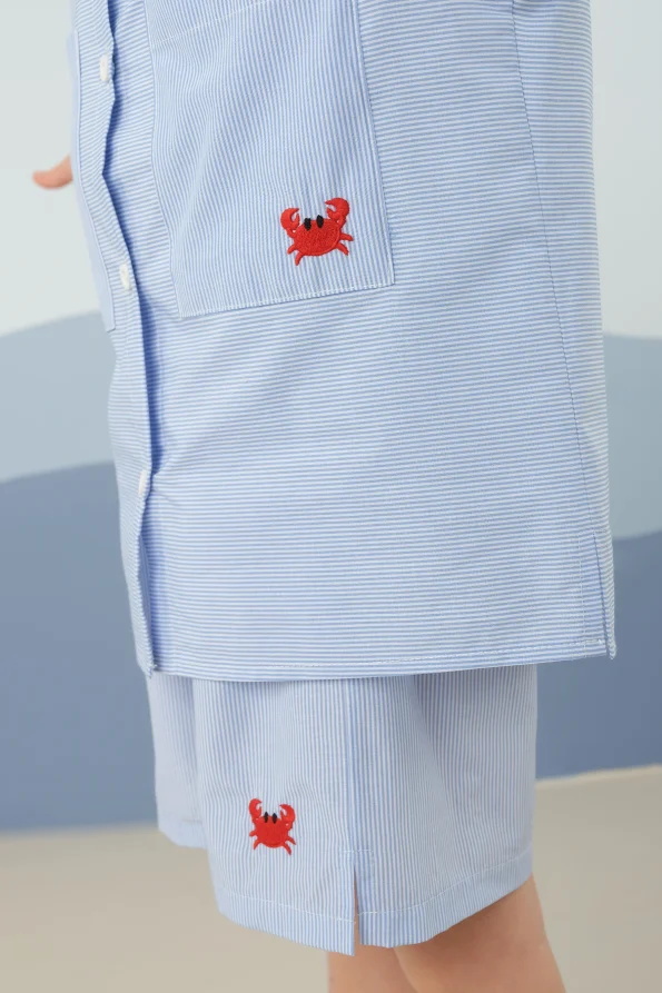 Striped Embroidered Set Blue