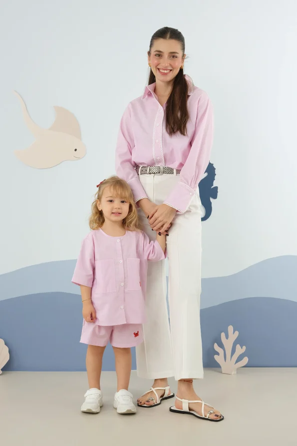Striped Embroidered Set Pink