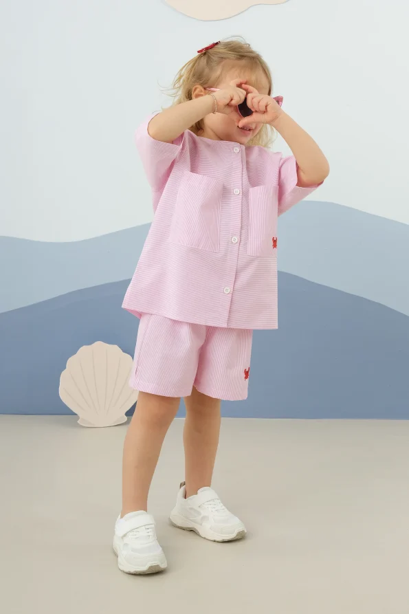 Striped Embroidered Set Pink