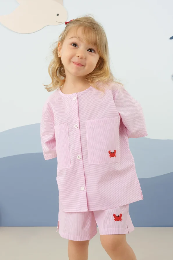Striped Embroidered Set Pink