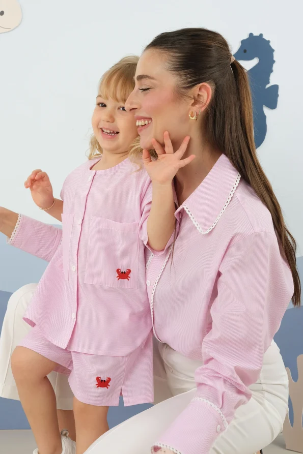 Striped Embroidered Set Pink
